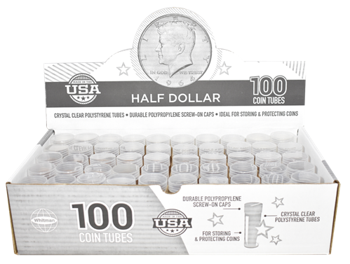Round Coin Tube-Half-Dollar, 100/box