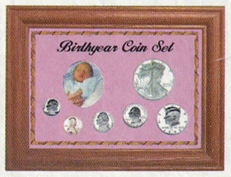 Solid Oak Birthyear Coin Frame Cent to ASE - Pink