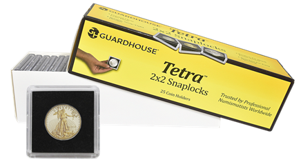 1/2 Ounce Gold Eagle, $10 Gold 2x2 Tetra Snaplock Coin Holder  - 25 per pack