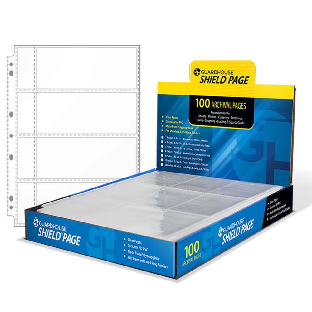 4 Pocket Currency Pages by GuardHouse Shield - Box of 100 Pages - $26.19 4 Pocket Currency Pages by GuardHouse Shield - Box of 100 Pages - $26.19